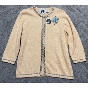 Storybook Knits Peach Starfish Sequin Turquoise Beads LS Cardigan NWT XS